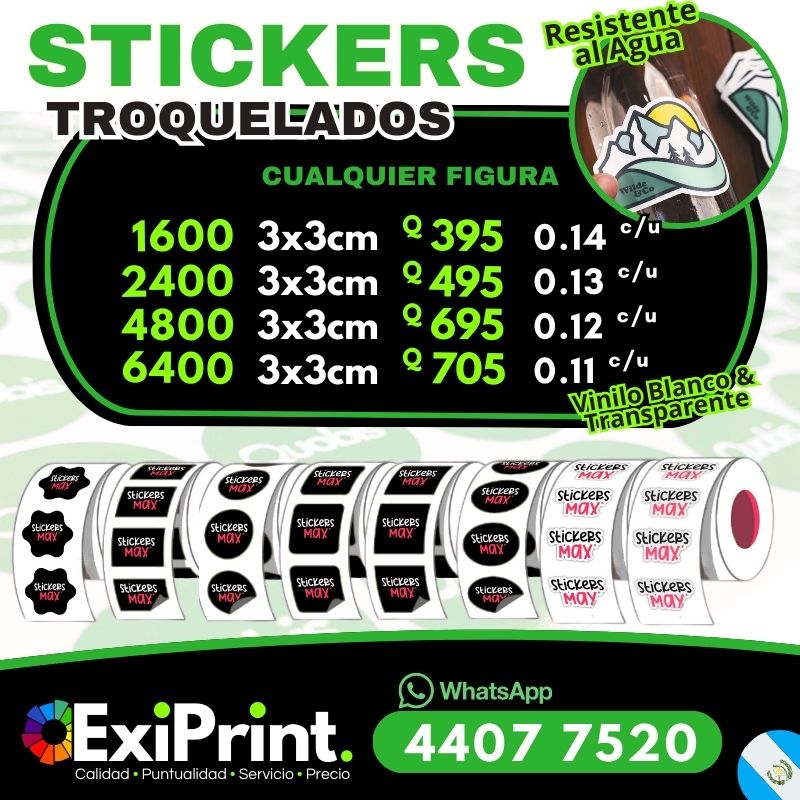Oferta 1600 Stickers 3x3 troquelados y contra agua