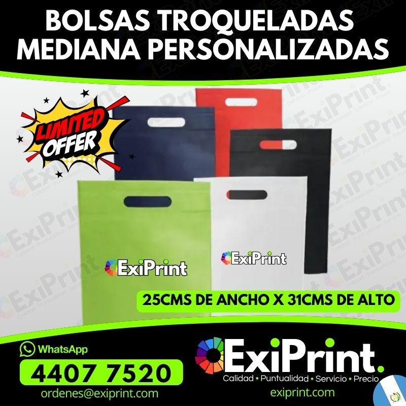 Oferta Bolsas troqueladas Medianas Personalizadas 25 de ancho por 31 de alto
