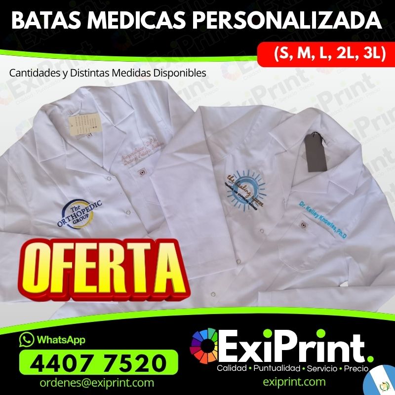 Oferta Batas Médicas Personalizada, Polyester, Bordado o Vinilo Textil, S, M, L, 2L, 3L