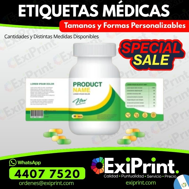 Oferta de Etiquetas Médicas, Tamaños y Formas Personalizables, Vinilo o Papel