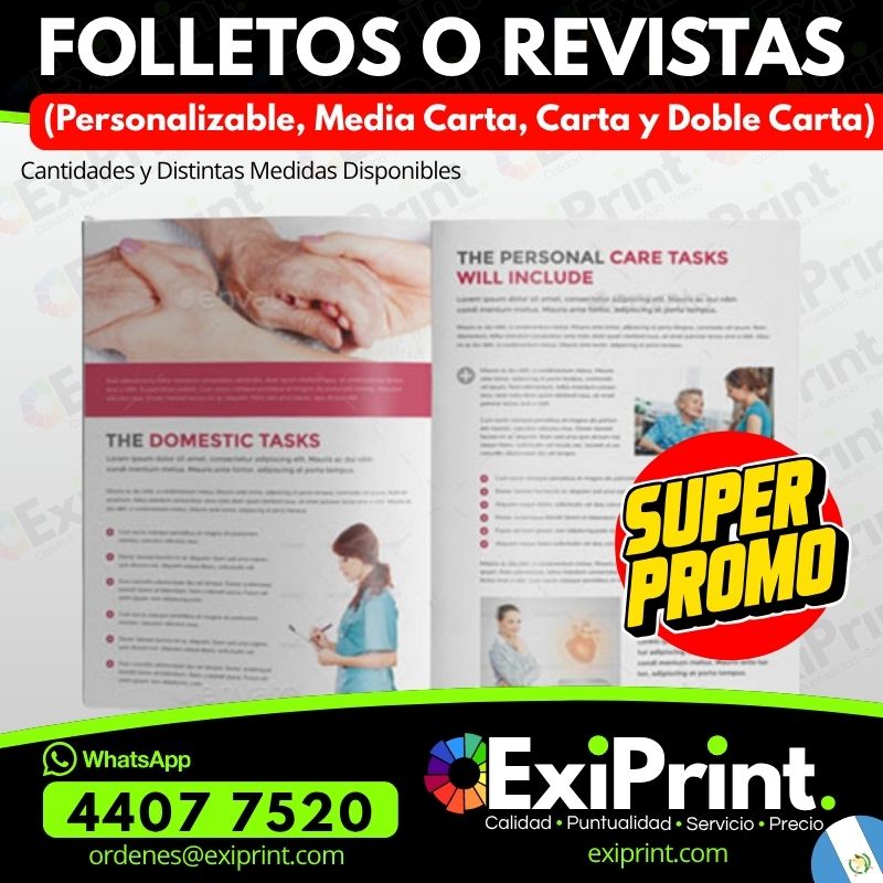 Oferta de Folletos o revistas Personalizable, Media Carta, Carta y Doble Carta, Bond 80gms y Glossy Papel Revista