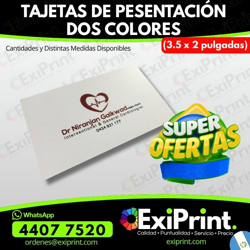 Oferta en 100 tarjetas de presentación a Dos Colores en Lino, Husky, Texcote